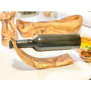 Olive Wood Crescent Bottle Holder