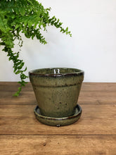 Load image into Gallery viewer, Glazed terracotta pot and dish - moss green
