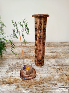 Mango wood hexagonal tower incense holder